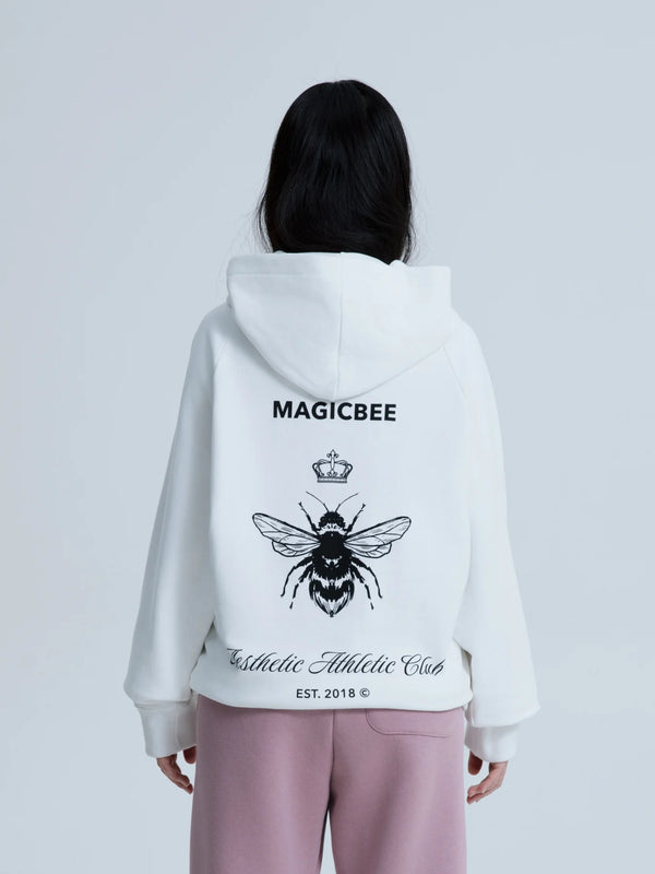 MagicBee Back Aesthetic Logo Raglan Hoodie - Off White