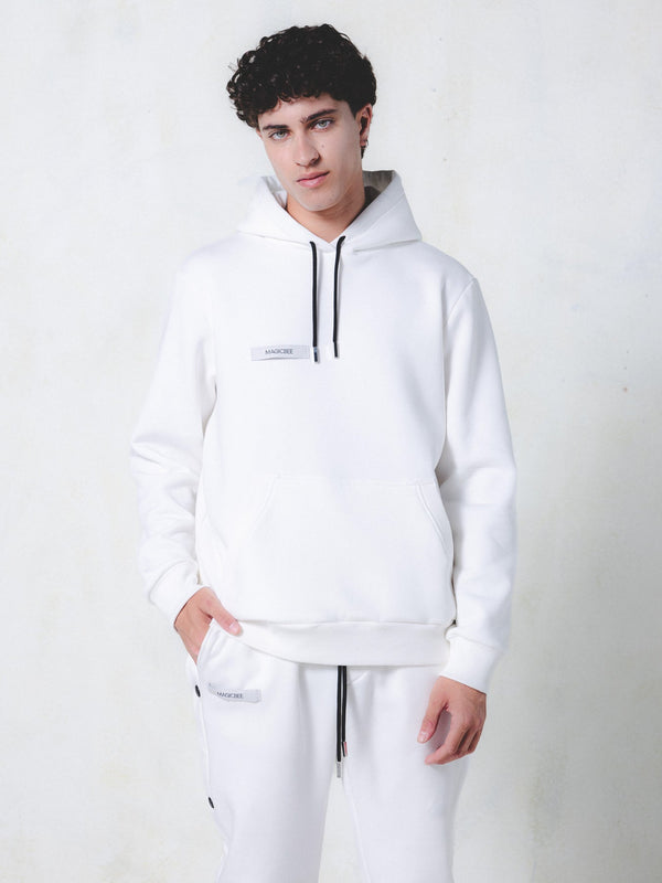 MAGICBEE GROSGRAIN LOGO HOODIE - OFF WHITE