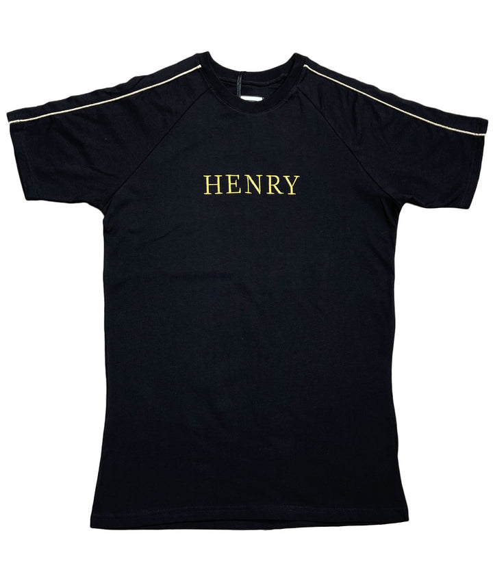 Ανδρικό t-shirt HENRY CLOTHING BLACK TEE DOUBLE GOLD STRIPE SLEEVE (6696112881828)